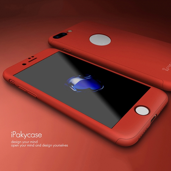 iPaky helomslutande skal, skärmskydd till iPhone 7/8 Plus, röd