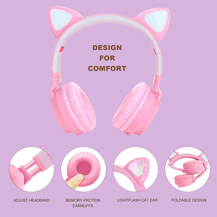 Cat Ear trådlösa barnhörlurar, 3.5mm, rosa