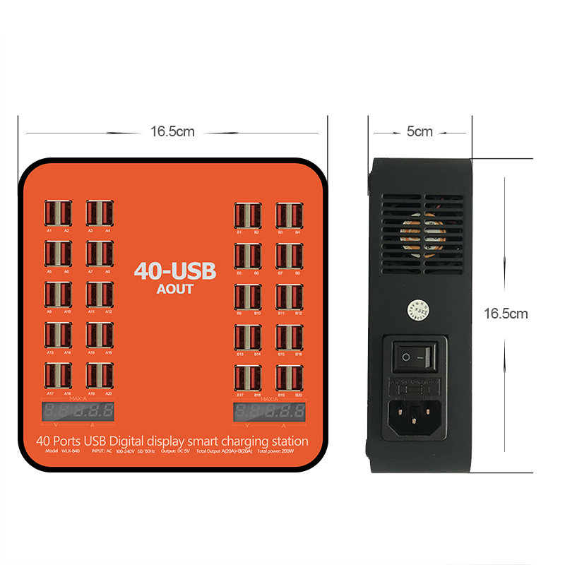 Laddningsstation med LCD-display 40xUSB 3A, 200W