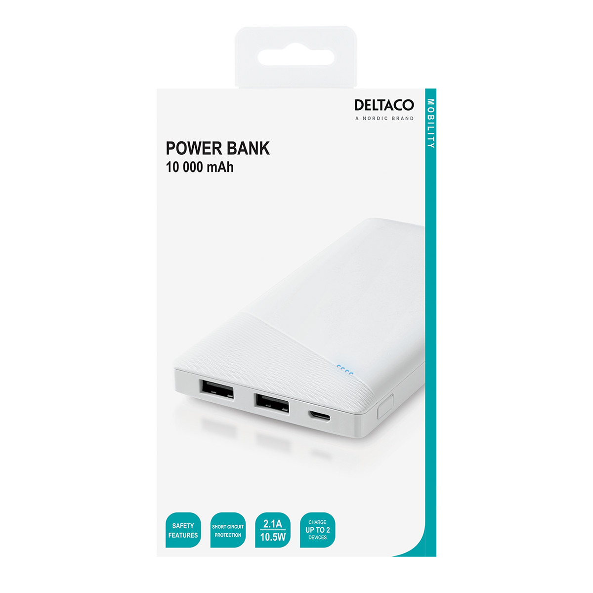 DELTACO Powerbank med 2x USB-A, 10 000mAh, 10.5W