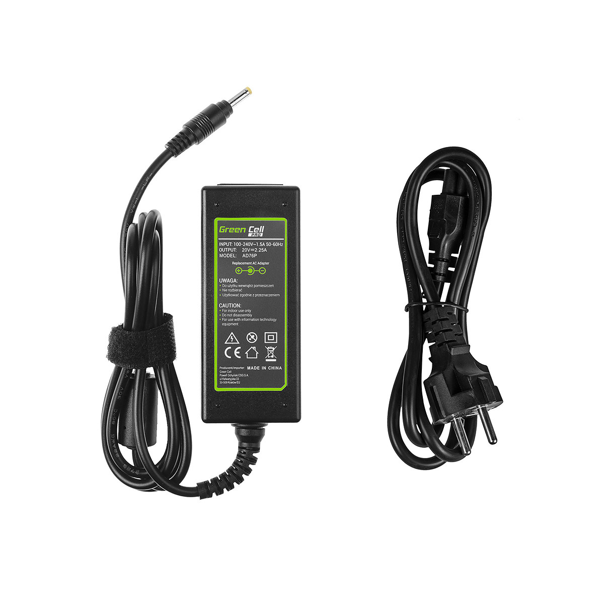 AC adapter Green Cell PRO 20V 2.25A 45W for Lenovo IdeaPad 100 100-15I