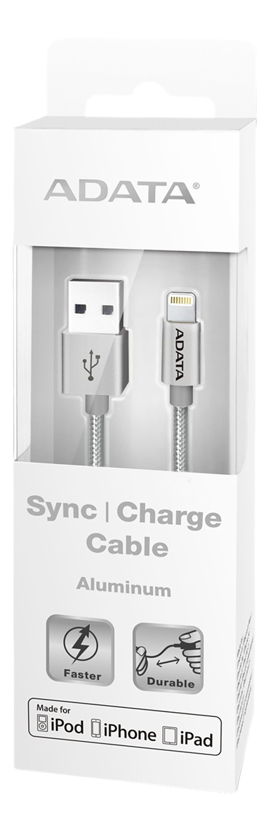 ADATA USB-A 2.0 till lightning kabel, 2.4A 1m, silver