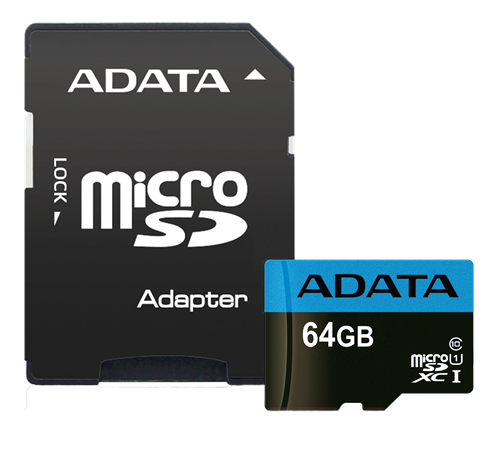 ADATA MicroSDXC minneskort med SD-adapter, UHS-I, Klass 10, 64GB