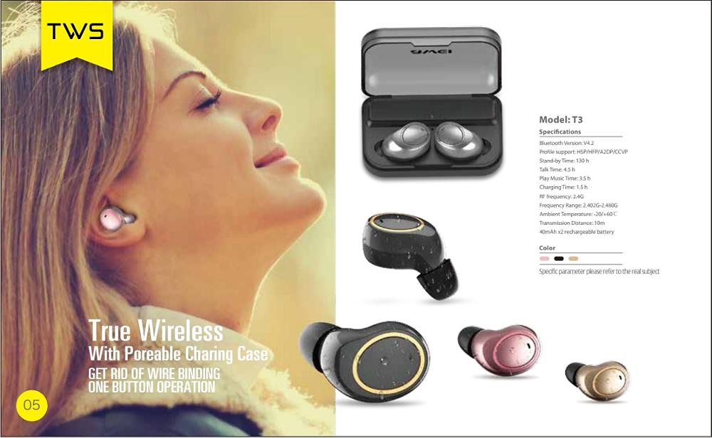 AWEI T3 Bluetooth 5.0 trådlösa in-ear hörlurar