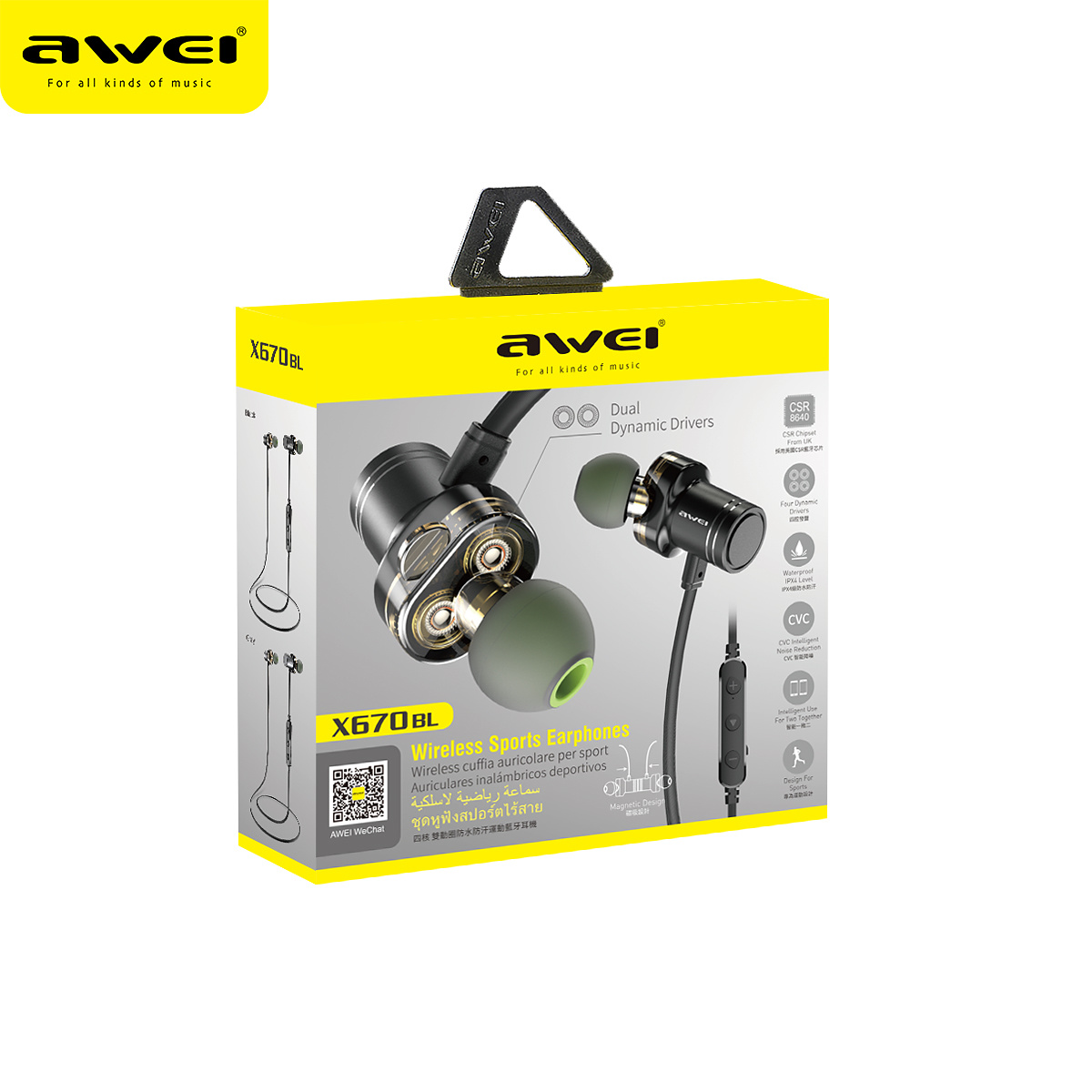 AWEI X670BL Vattentäta In-Ear hörlurar Bluetooth 4.2