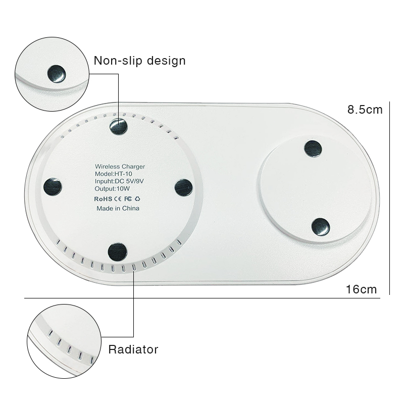 Bordslampa med 3 ljuslägen och trådlös laddare, 10W, vit