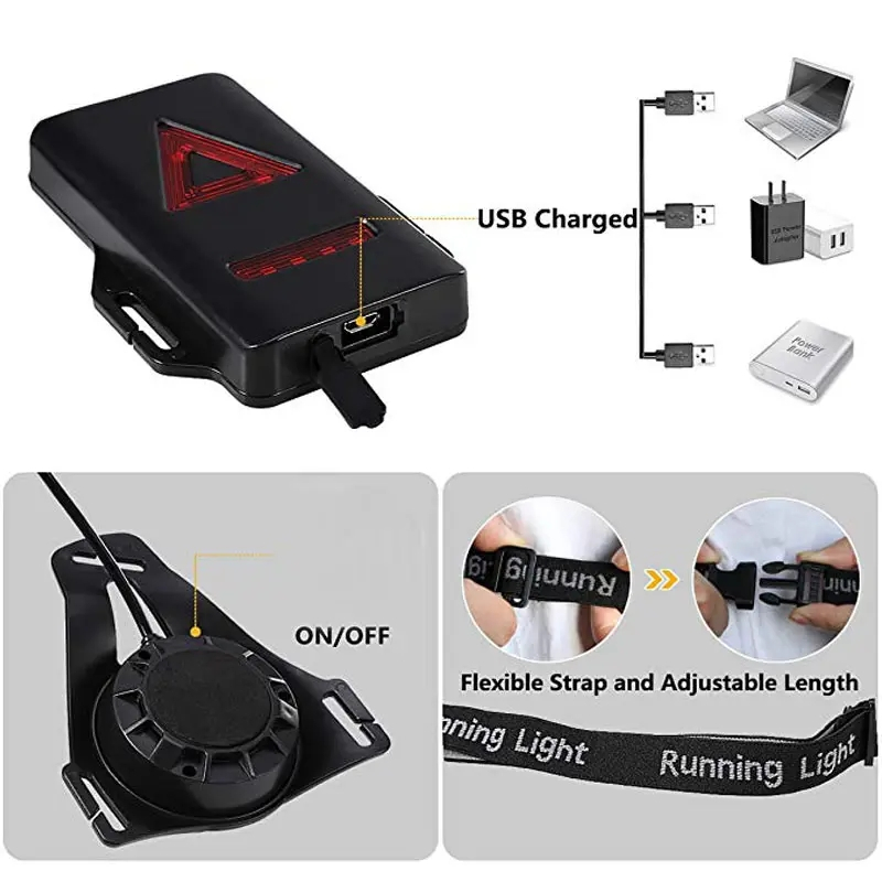 USB-laddningsbar löparlampa med reflexsele, 200lm, 6W