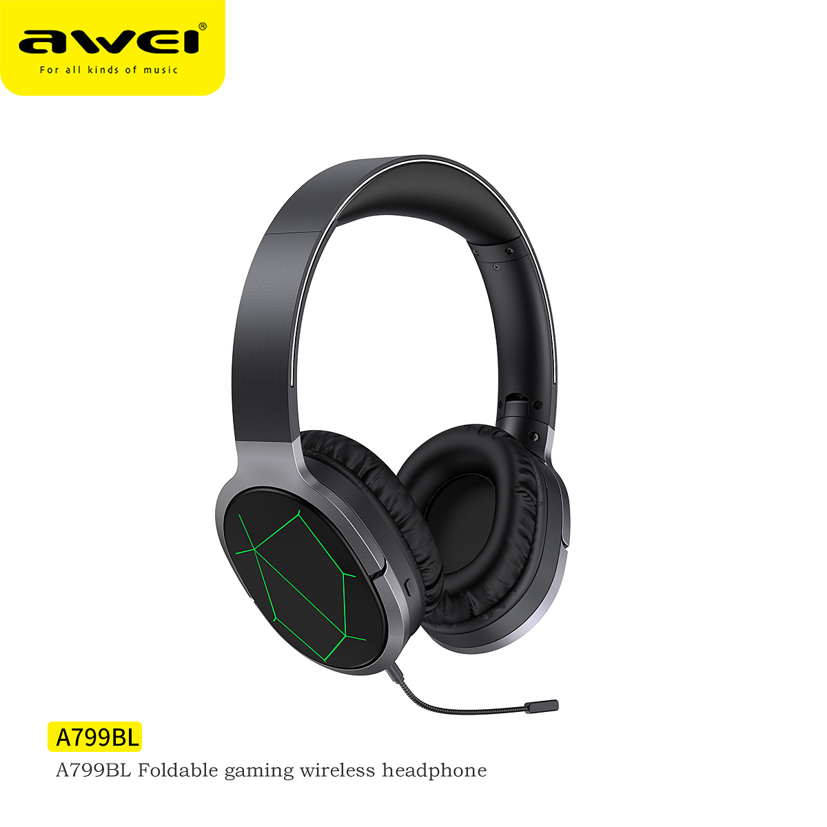 AWEI A799BL Trådlöst headset, mikrofon, Bluetooth 5.0, svart