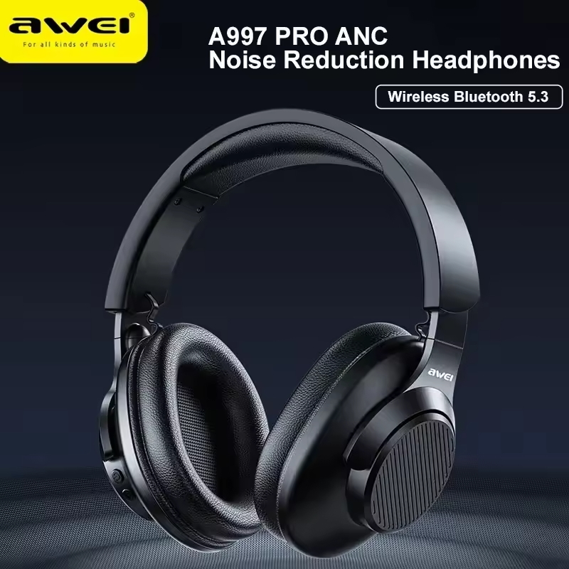Awei A997BL trådlösa hörlurar, BT5.3, 3.5mm, svart
