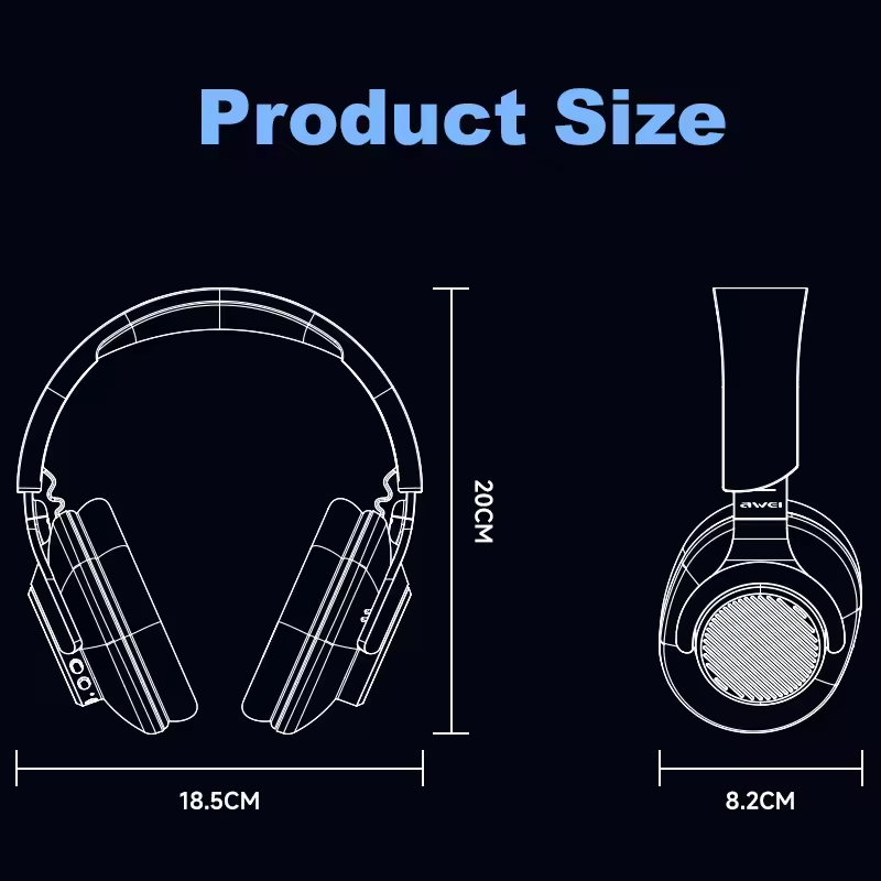 Awei A997BL trådlösa hörlurar, BT5.3, 3.5mm, svart