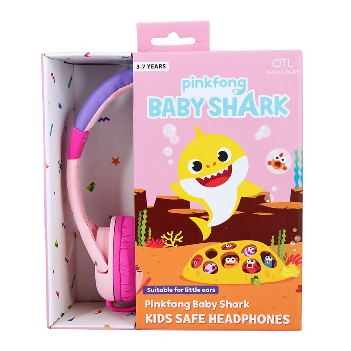 Baby Shark Hörlur Junior, On-Ear, 85dB, rosa