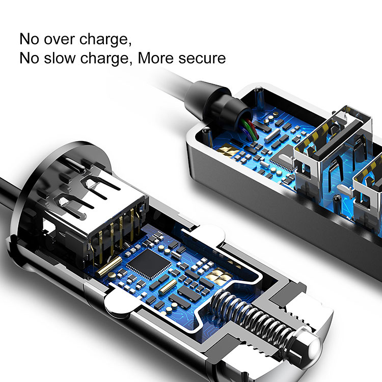 BASEUS smart billaddare 3xUSB-portar + USB-C, 1.5m, USB-hub