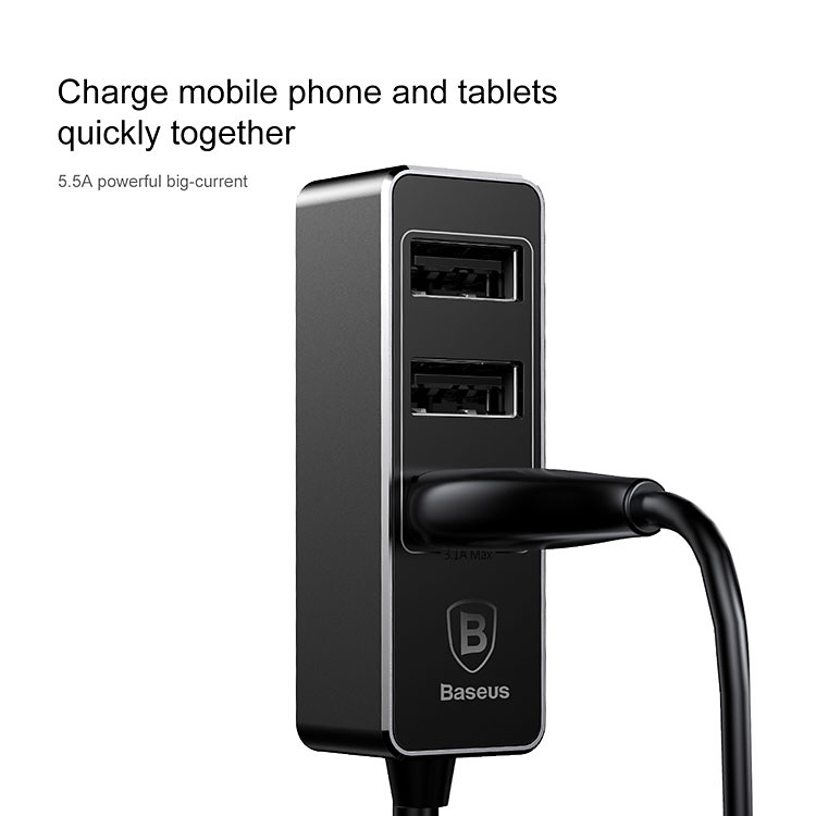 BASEUS smart billaddare 3xUSB-portar + USB-C, 1.5m, USB-hub