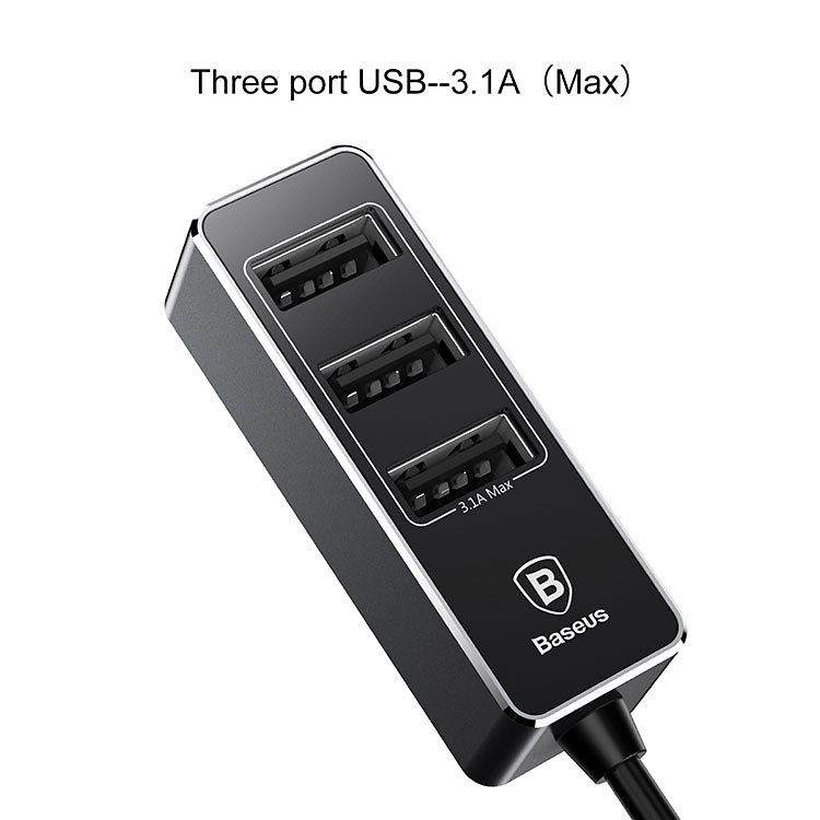 BASEUS smart billaddare 3xUSB-portar + USB-C, 1.5m, USB-hub