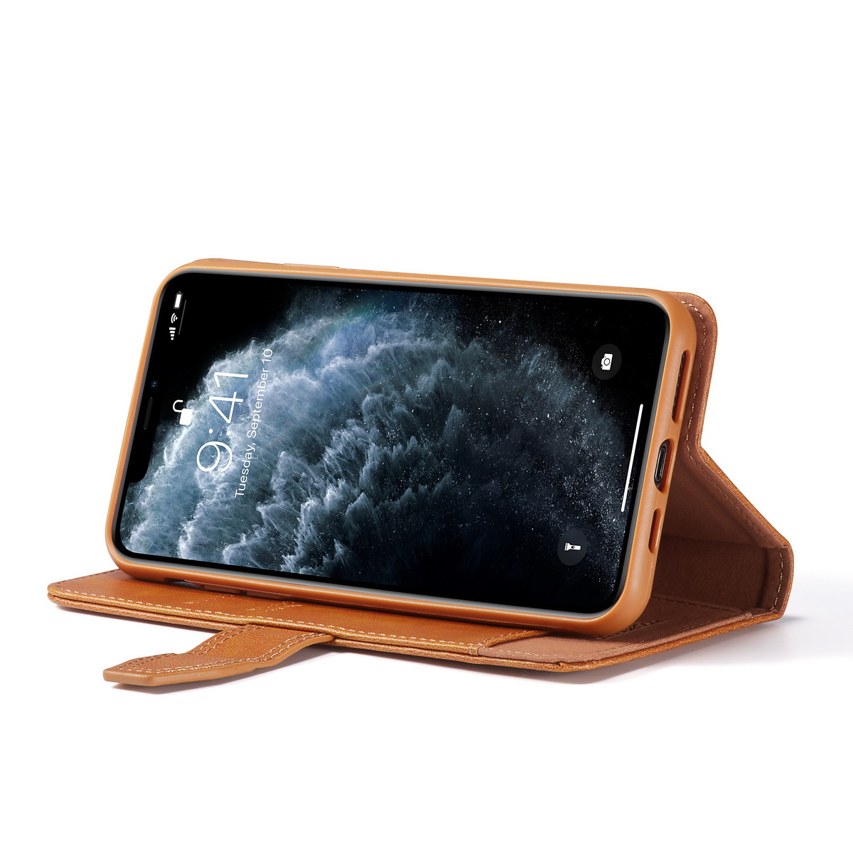 BRG Luxury läderfodral med ställ till iPhone 11 Pro Max, brun