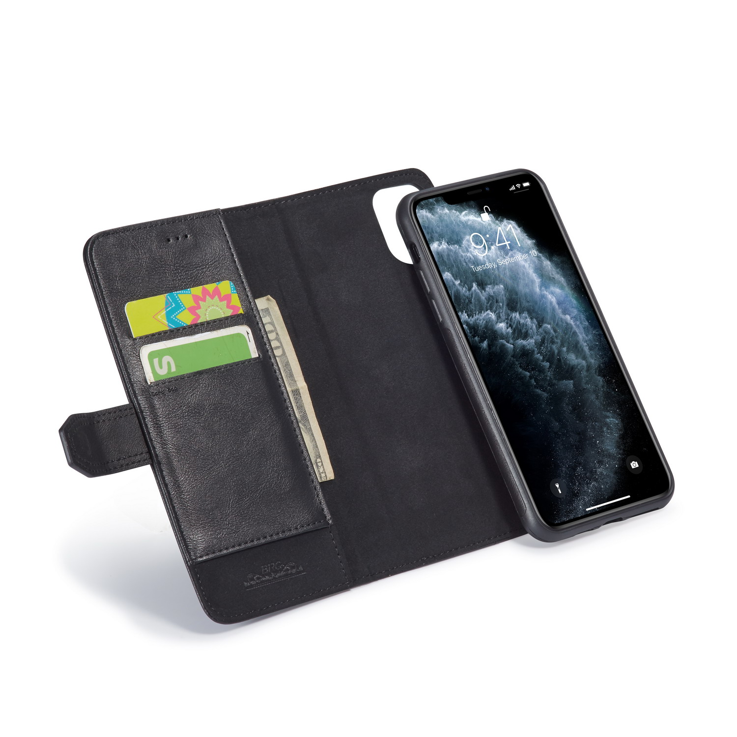 BRG Luxury plånboksfodral med ställ, iPhone 11 Pro Max, svart