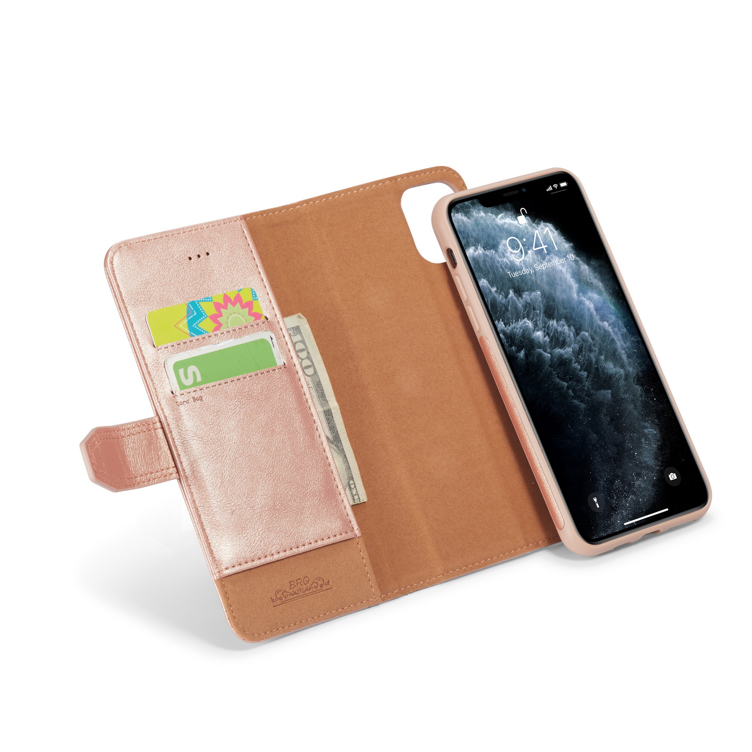 BRG Luxury plånboksfodral med ställ, iPhone 11 Pro, rosa