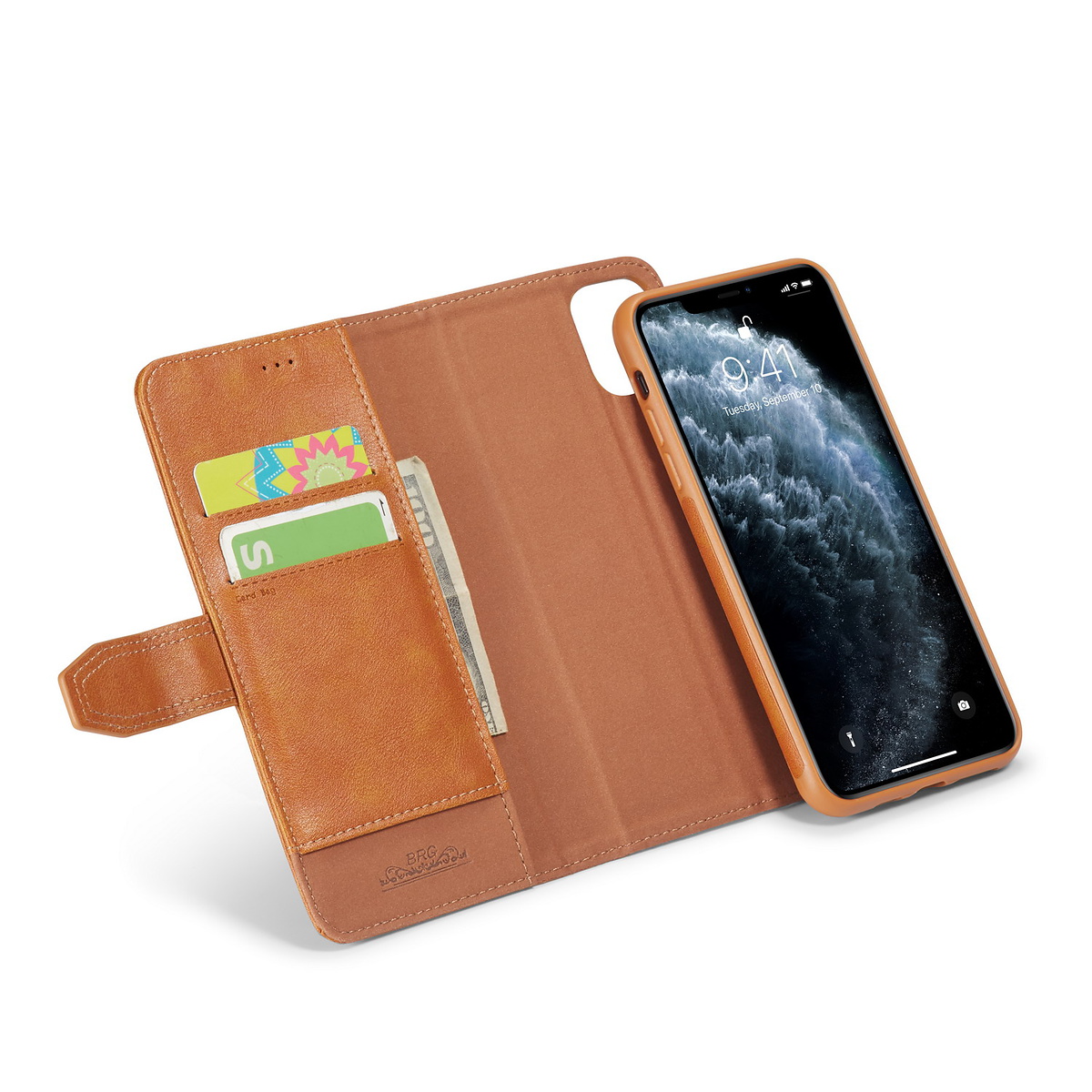 BRG Luxury plånboksfodral med ställ, iPhone 11, brun