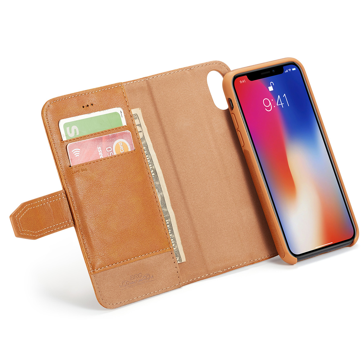 BRG Luxury plånboksfodral med ställ, iPhone XR, brun