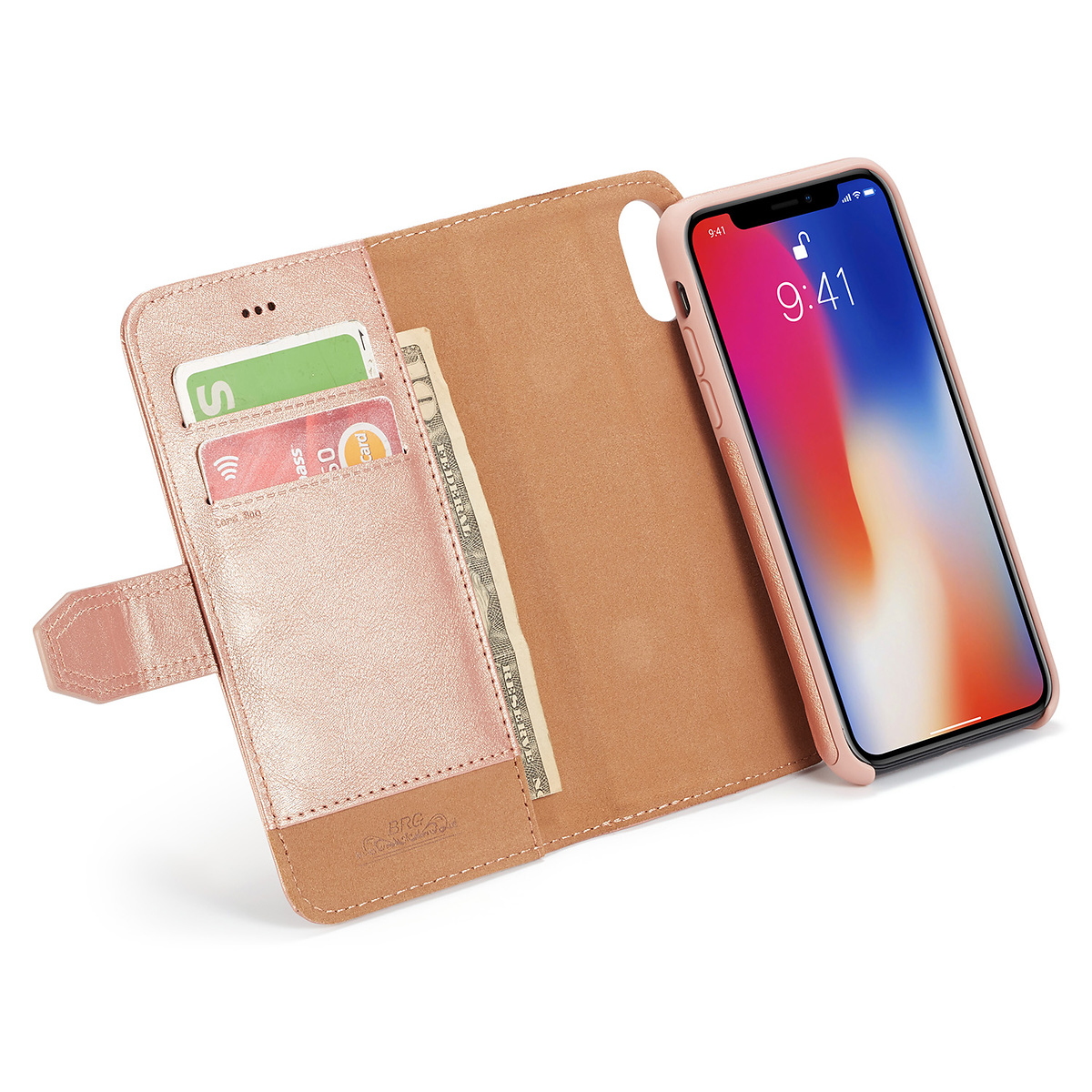 BRG Luxury plånboksfodral med ställ, iPhone XR, rosa