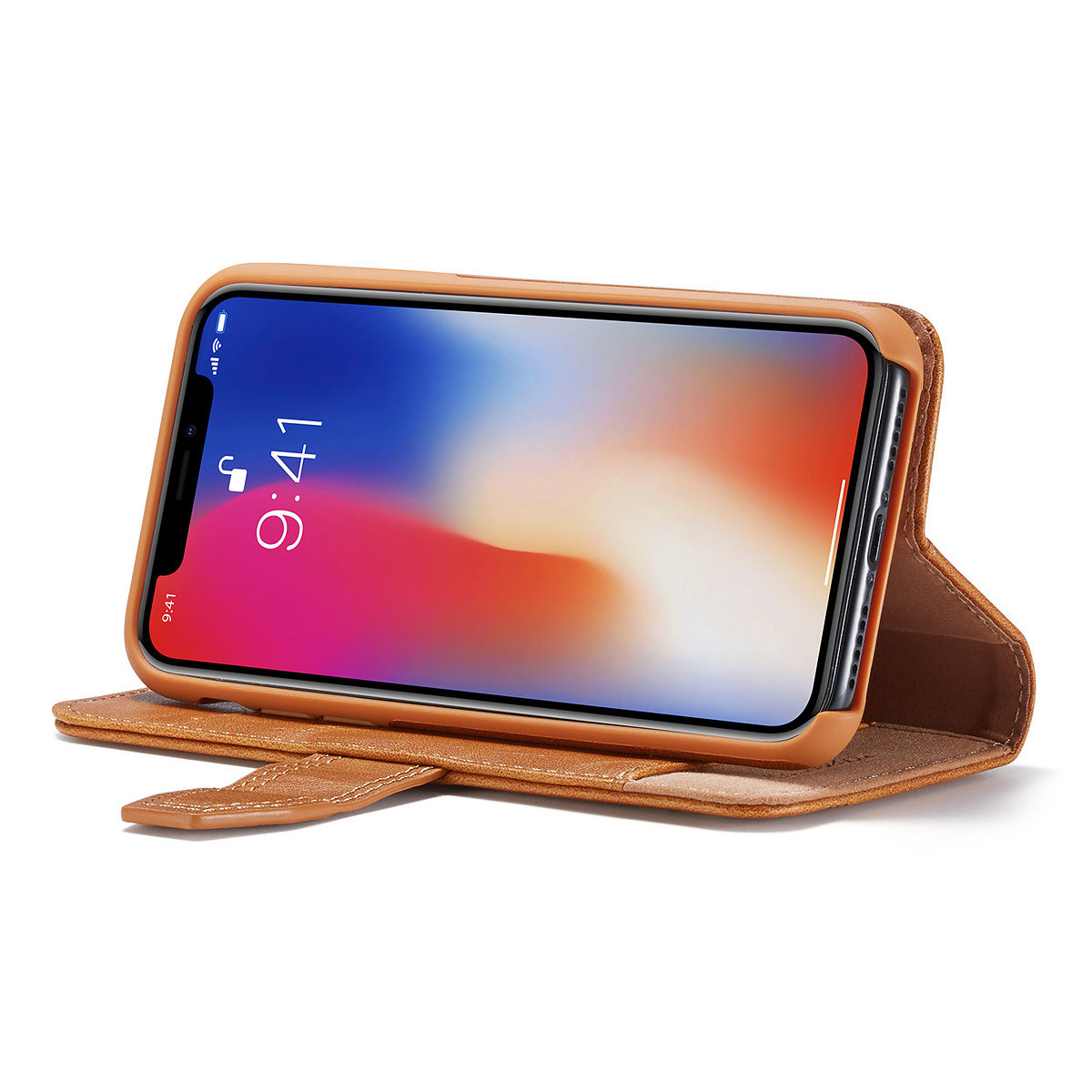 BRG Luxury plånboksfodral med ställ, iPhone XS Max, brun