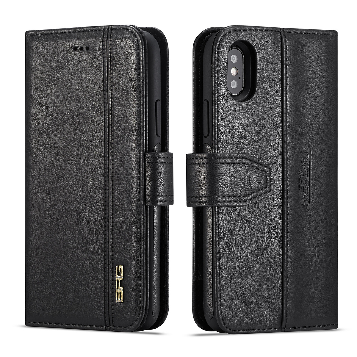 BRG Luxury plånboksfodral med ställ, iPhone XS Max, svart