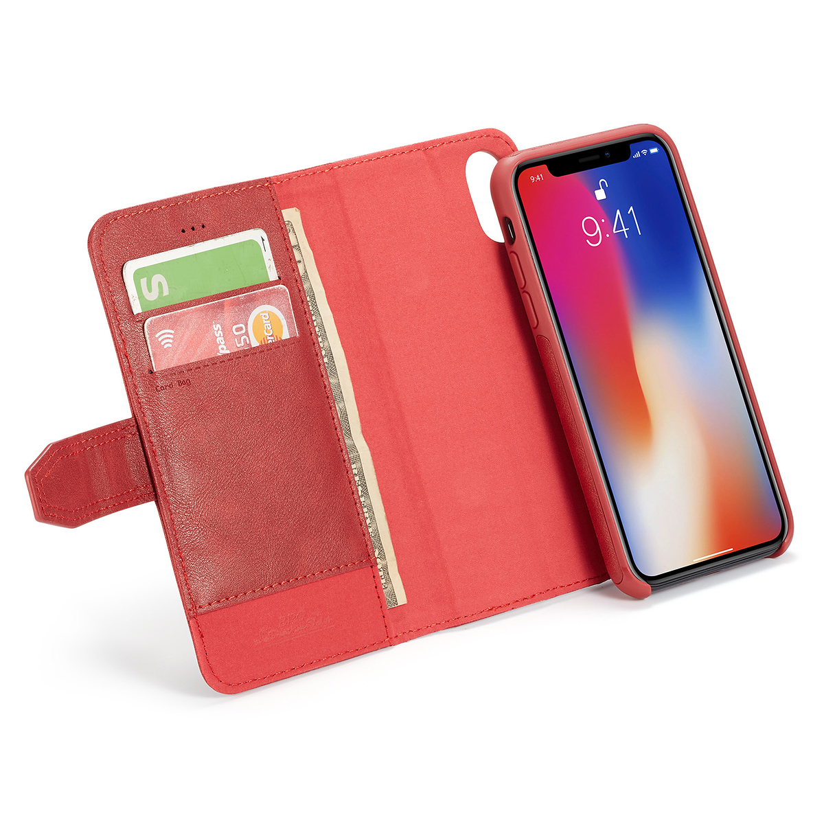 BRG Luxury plånboksfodral med ställ, iPhone X/XS, röd