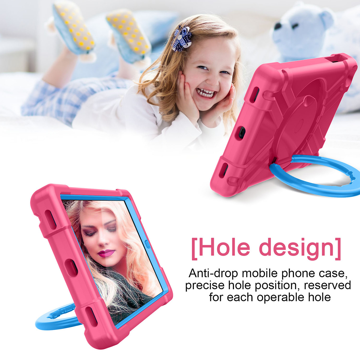 Barnfodral med roterbart ställ, Samsung Tab A 10.1 (2019), rosa/blå