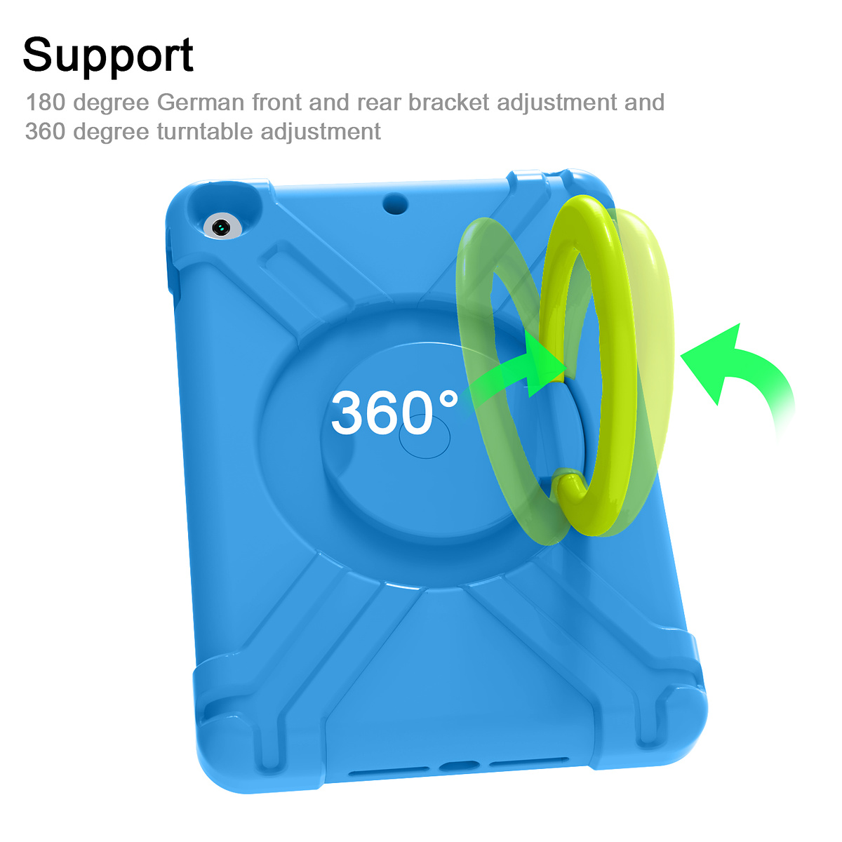 Barnfodral roterbart ställ, iPad 10.2 / 10.5 / Air 3, blå/grön