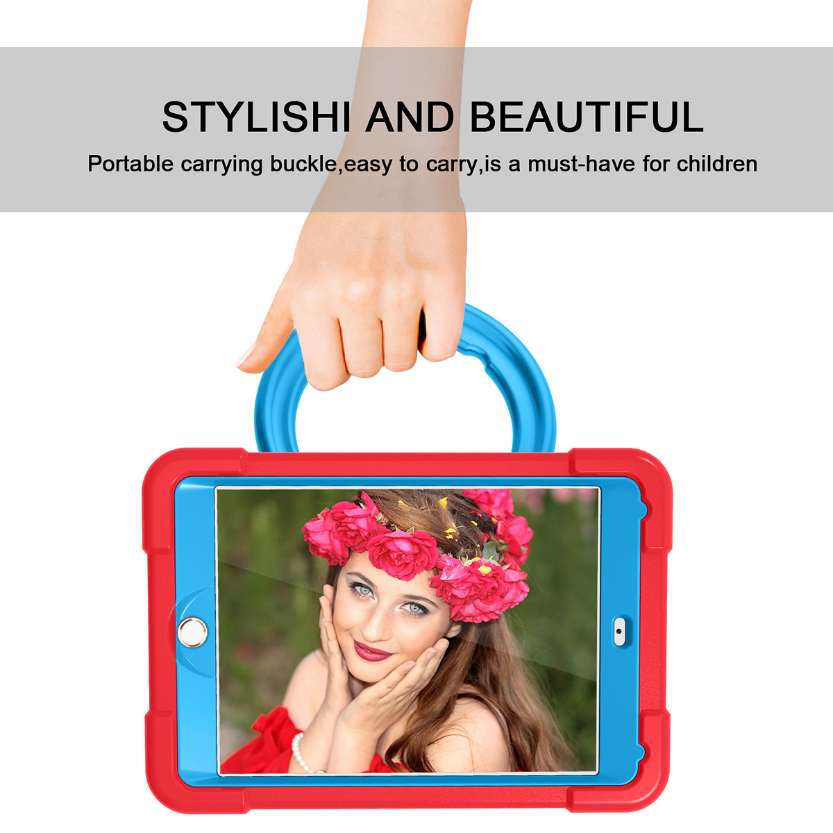 Barnfodral roterbart ställ, iPad 10.2/Pro 10.5/Air 3, röd/blå