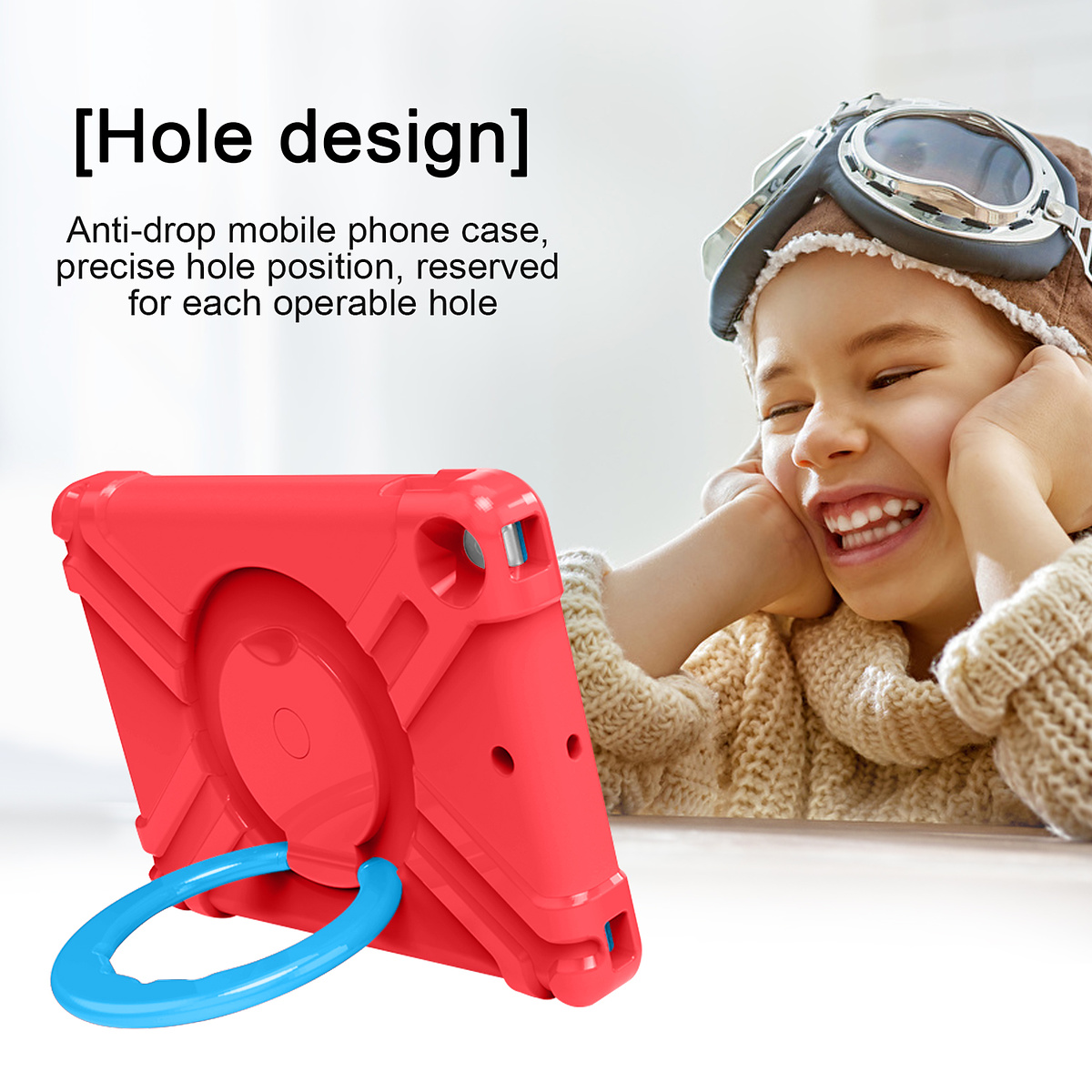 Barnfodral roterbart ställ, iPad 10.2/Pro 10.5/Air 3, röd/blå