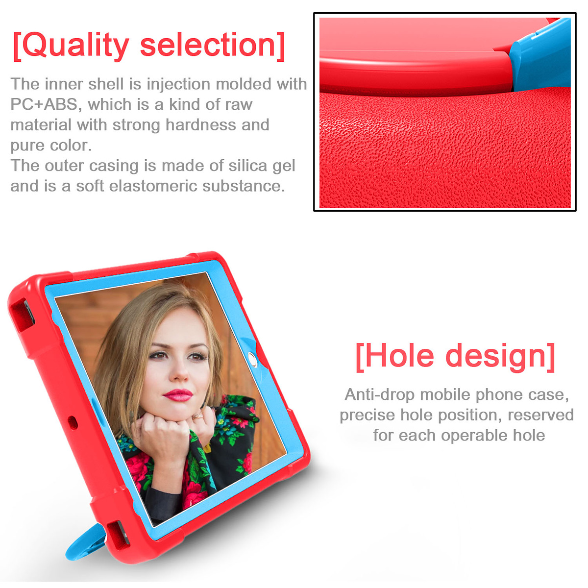 Barnfodral med ställ iPad 9.7, Air/Air2, Pro 9.7, röd/blå