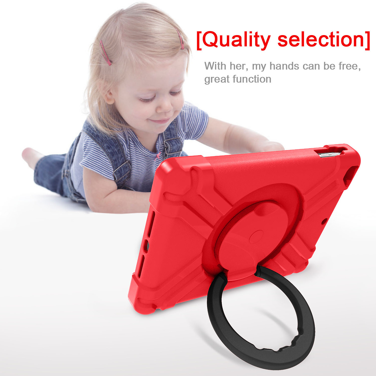Barnfodral med roterbart ställ, iPad 9.7 (2017-2018), röd/svart