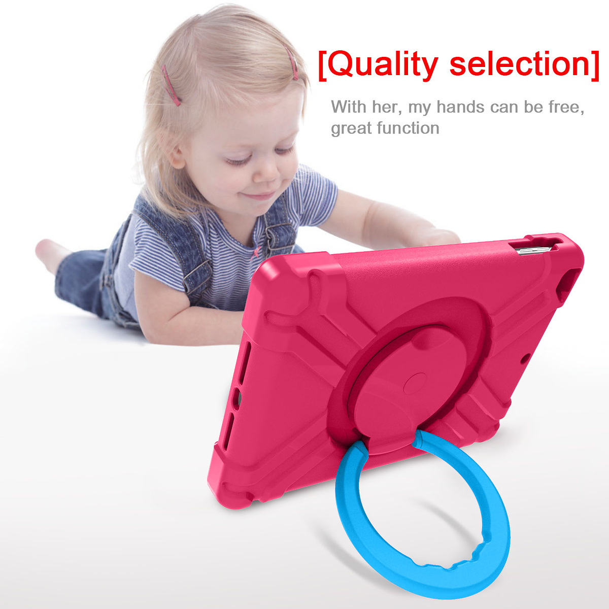 Barnfodral med roterbart ställ, iPad 9.7 (2017-2018), rosa/blå