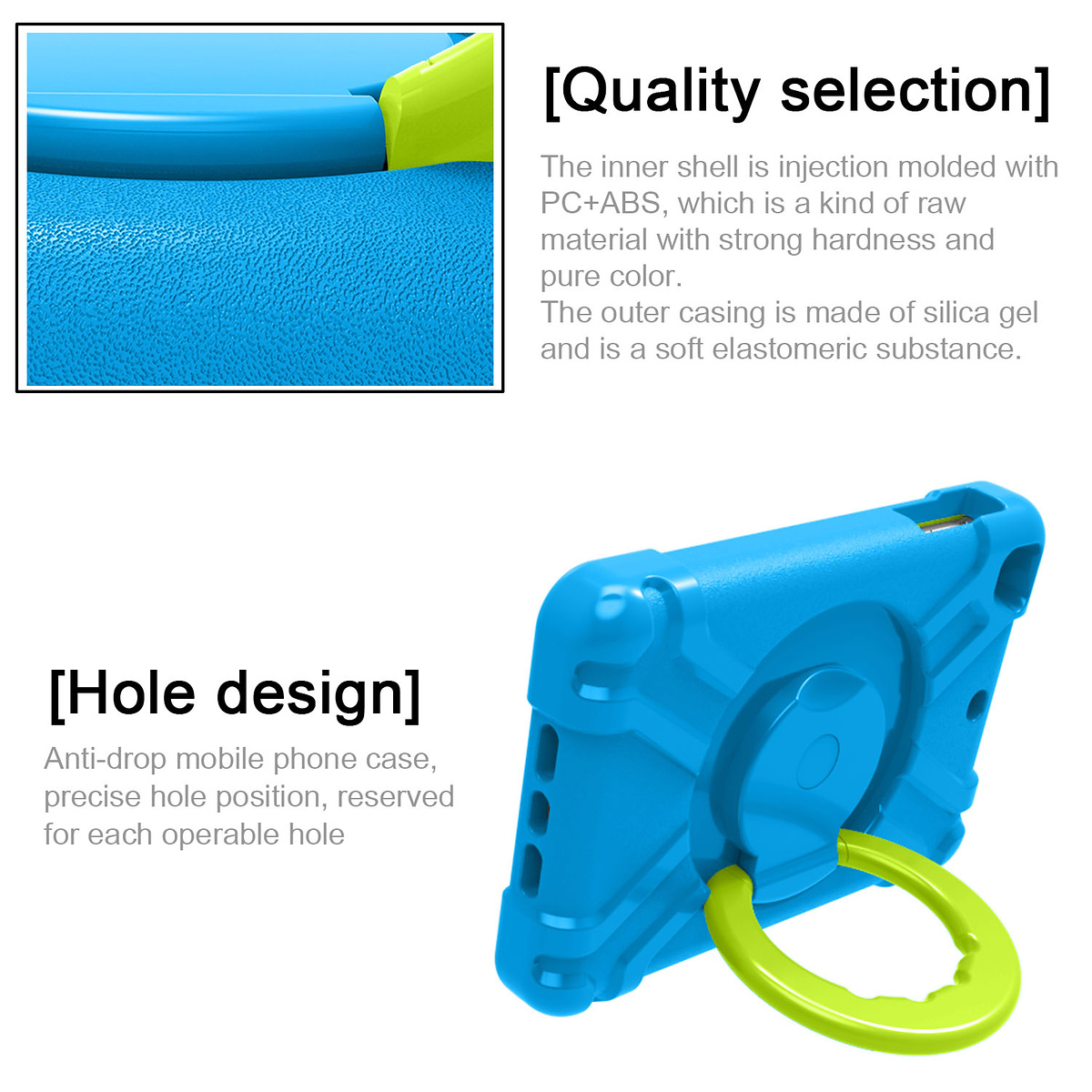 Barnfodral med roterbart ställ, iPad Mini 1/2/3, blå/grön