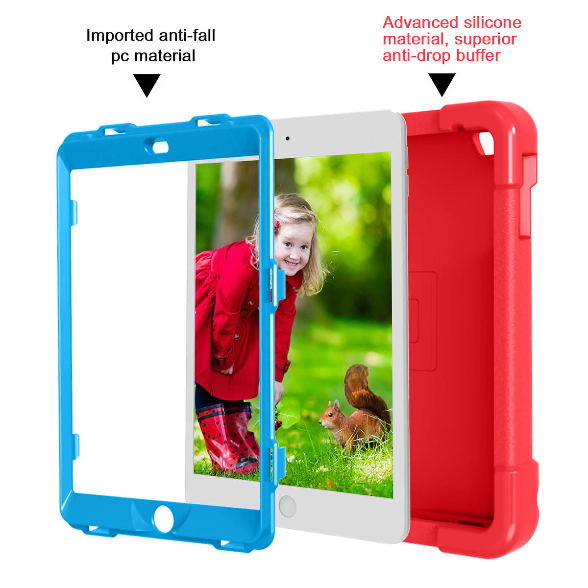 Barnfodral med roterbart ställ, iPad Mini 1/2/3, röd/blå