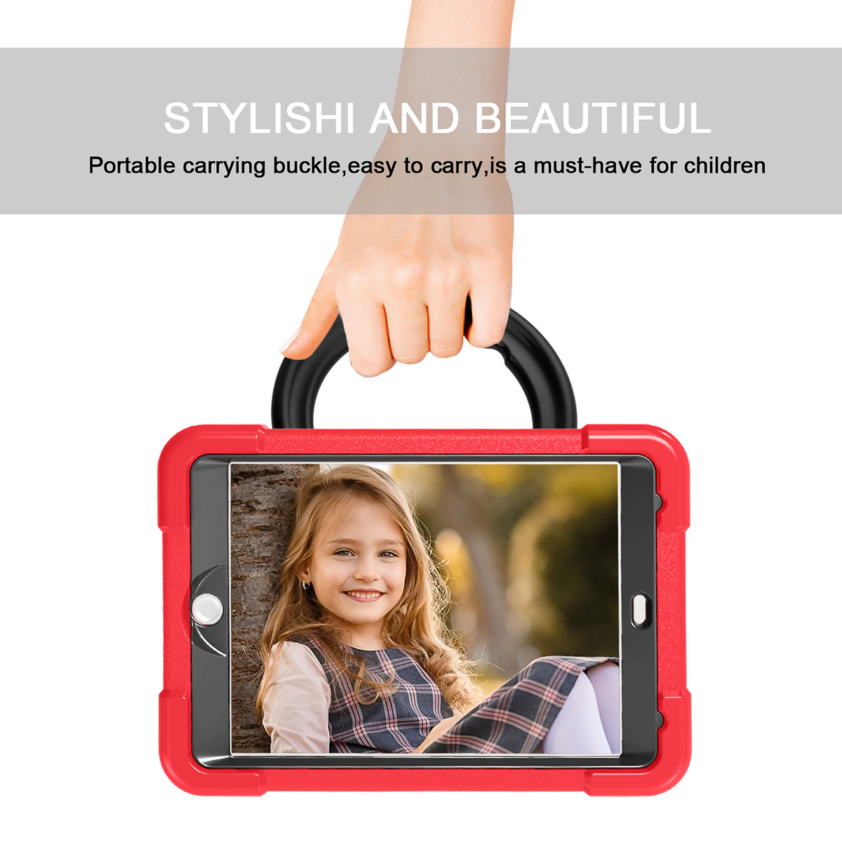 Barnfodral med roterbart ställ, iPad Mini 1/2/3, röd/svart