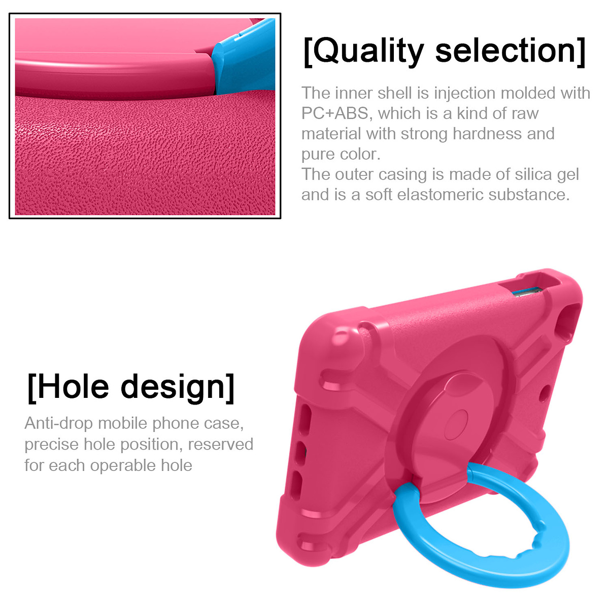 Barnfodral med roterbart ställ, iPad Mini 1/2/3, rosa/blå