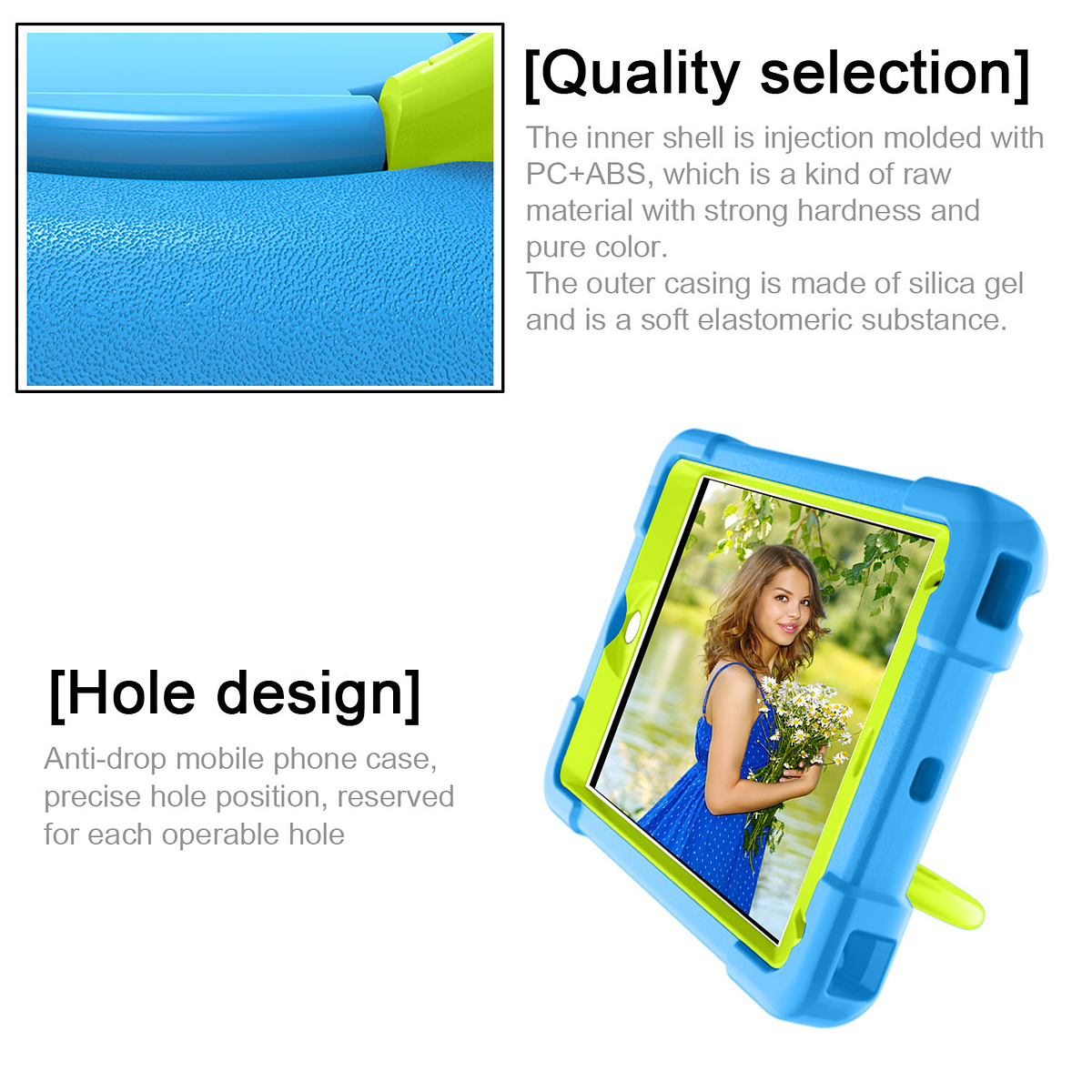 Barnfodral med roterbart ställ, iPad Mini 4/5, blå/grön