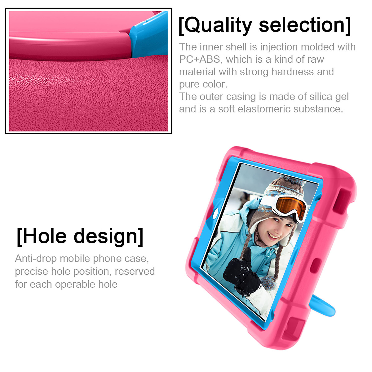 Barnfodral med roterbart ställ, iPad mini 4/5, rosa/blå
