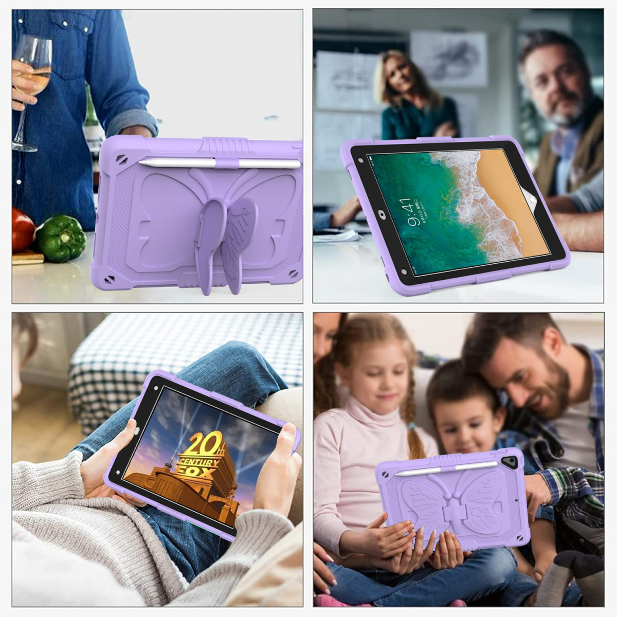 Barnfodral med ställ, iPad Air 2/Pro 9.7/9.7 (2017-2018), lila