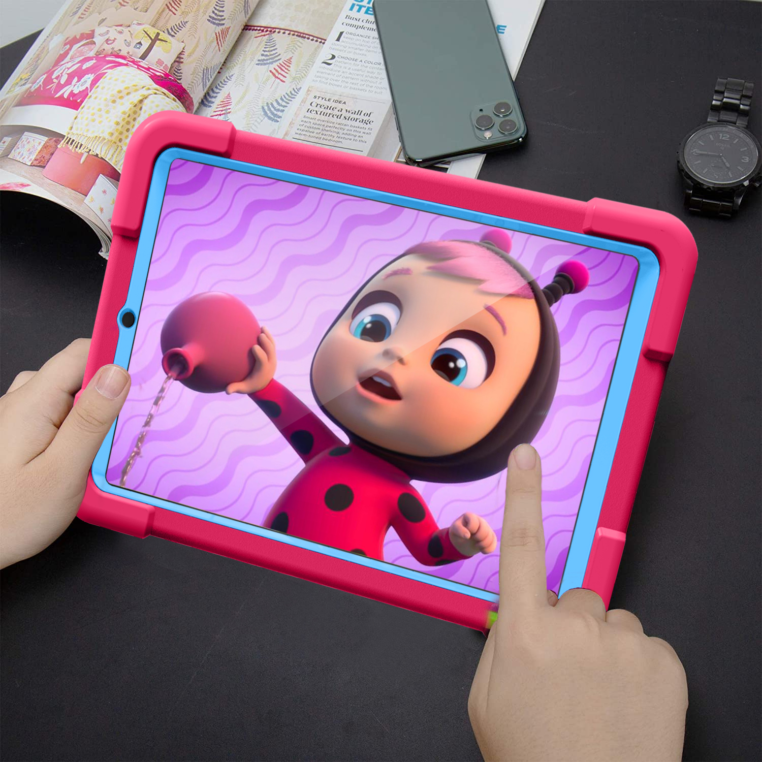 Barnfodral med roterbart ställ, Samsung Tab 8.4 (2020), rosa