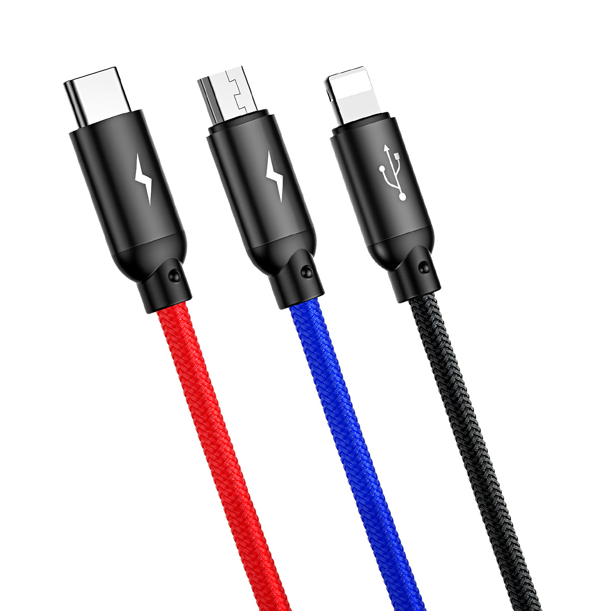 Baseus 3-i-1 multiladdare, USB-C/Lightning/MicroUSB, 3.5A, 1.2m