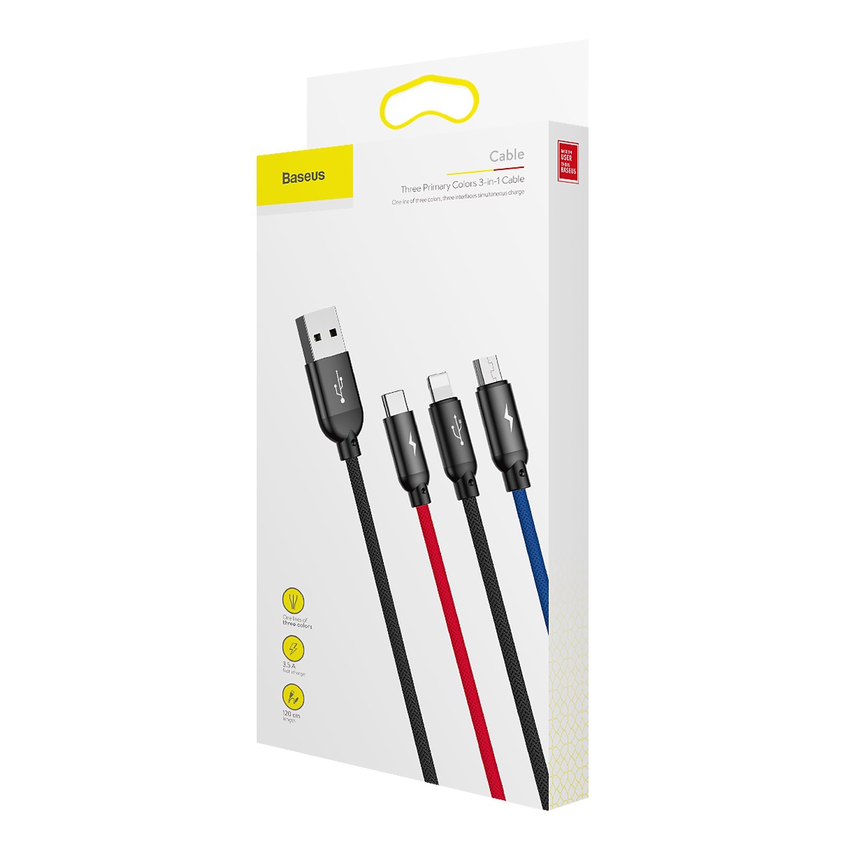 Baseus 3-i-1 multiladdare, USB-C/Lightning/MicroUSB, 3.5A, 1.2m