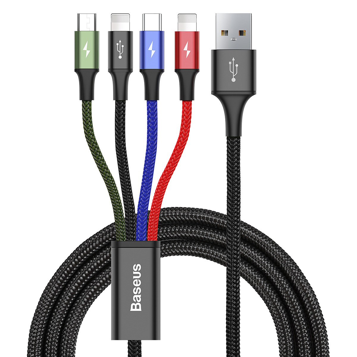 Baseus 4-i-1 multiladdare, USB-C/Lightning/MicroUSB, 3.5A, 1.2m