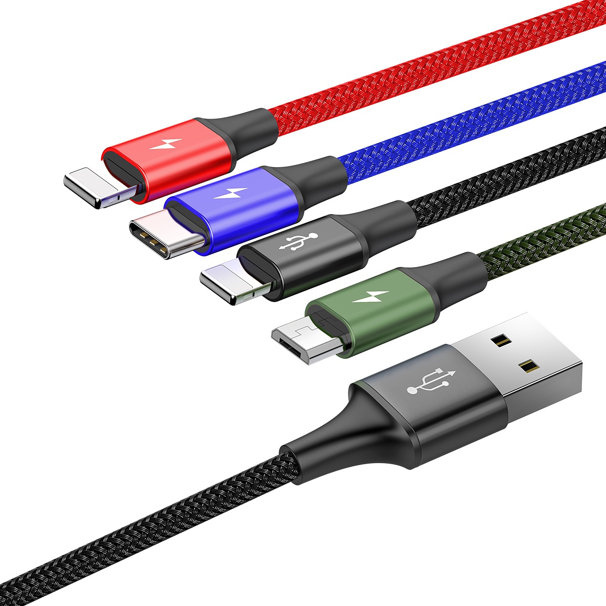 Baseus 4-i-1 multiladdare, USB-C/Lightning/MicroUSB, 3.5A, 1.2m