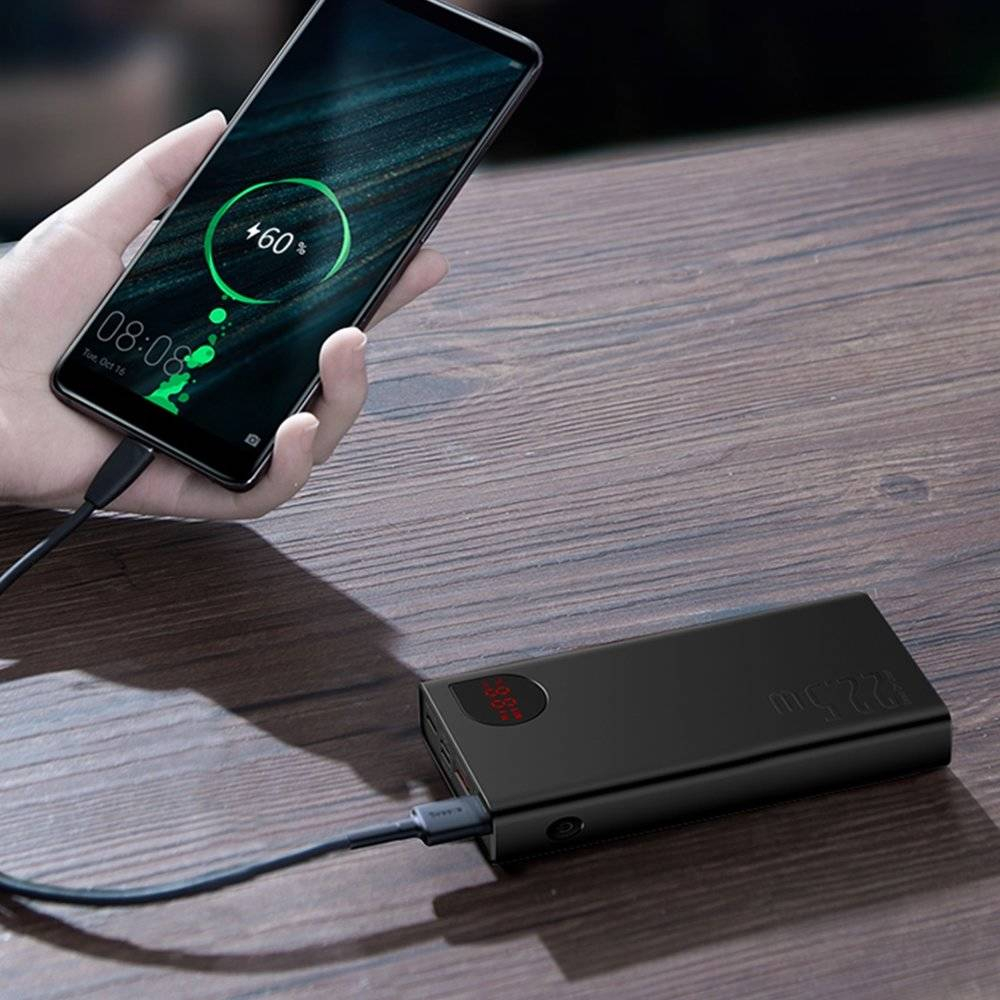 Baseus Adaman USB-C+USB PowerBank med display, 20.000mAh