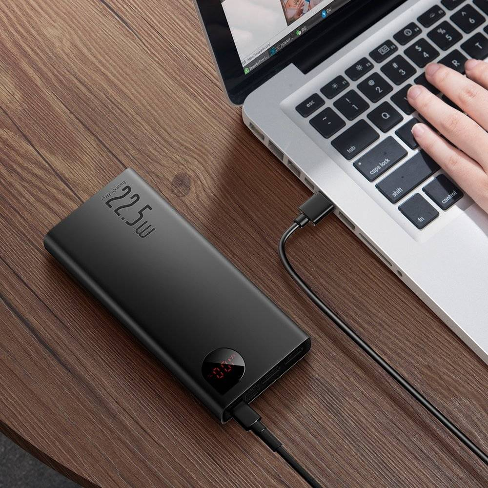 Baseus Adaman USB-C+USB PowerBank med display, 20.000mAh