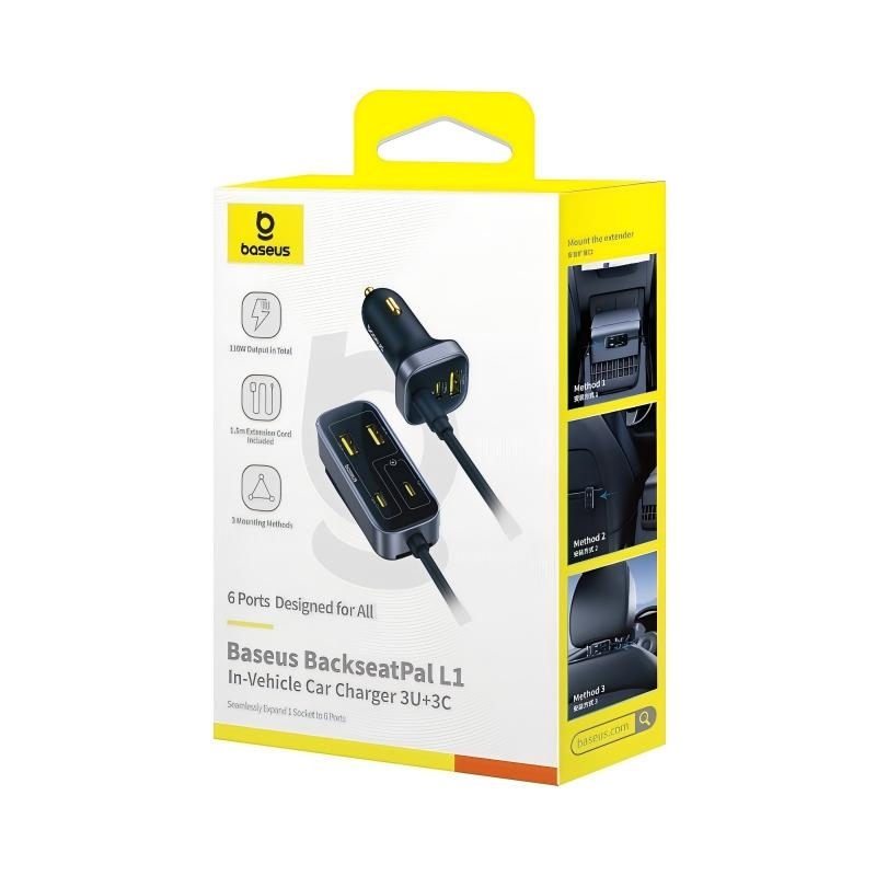 Baseus BackseatPal L1 billaddare med förlängning, 110W