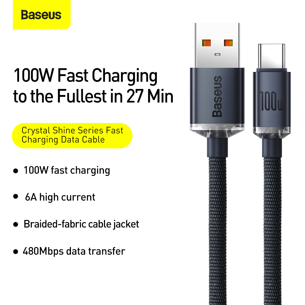 Baseus Crystal Shine USB-C kabel, 100W, 2m